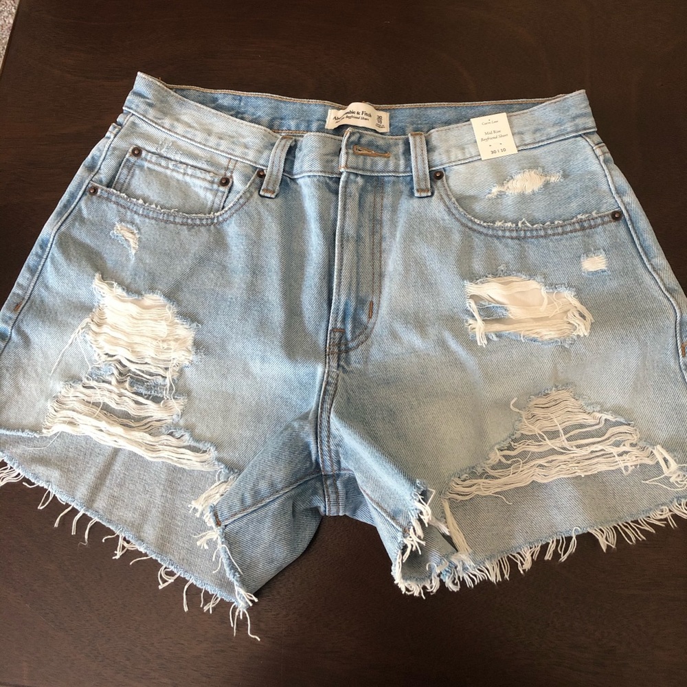 Abercrombie & Fitch Light Blue Distressed Jean Shorts